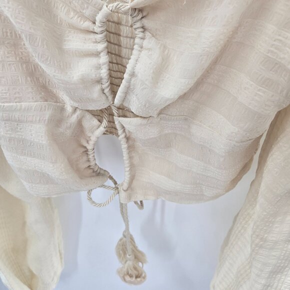 Forever 21 Cream Ruched Back Balloon Sleeves Off Shoulder Crop Top Size Small - Picture 7 of 14